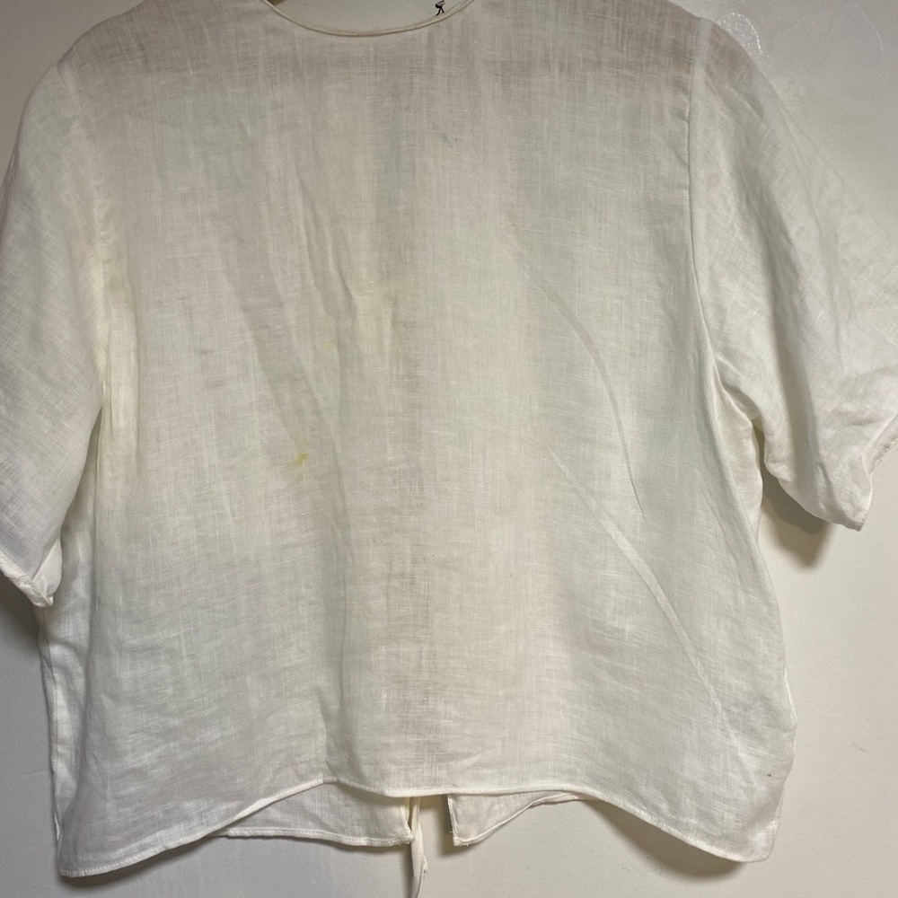 ZARA Linen Tie Front Blouse White Short Sleeve Top XS - Picture 7 of 11